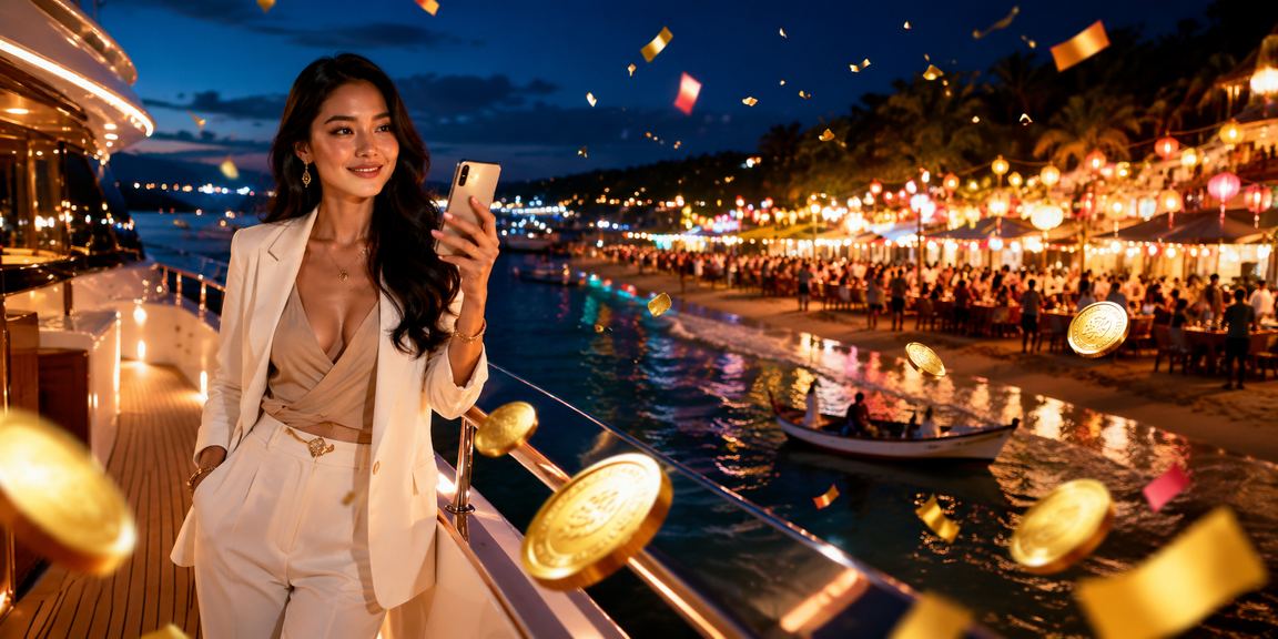Suasana pasar malam dengan promosi VIP bonus yang meriah dan penuh aktivitas transaksi
