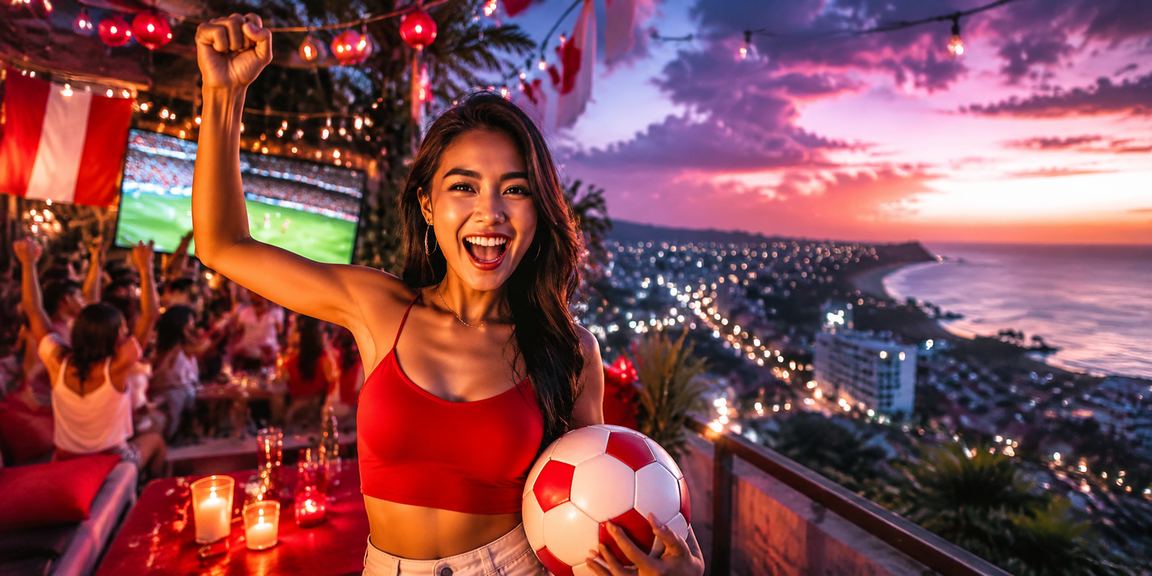 Suasana santai taruhan casino di pantai dengan pemandangan laut dan aktivitas online