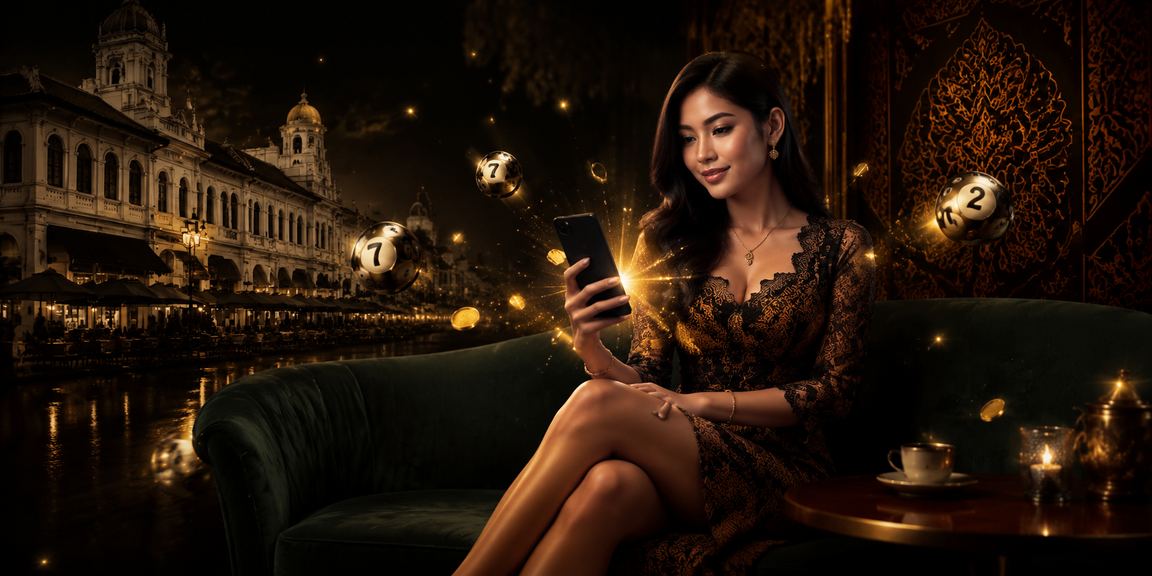 Suasana kafe Vietnam dengan aktivitas lotre dan transaksi online di laptop sambil menikmati kopi